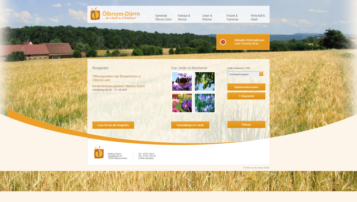 Startseite von der Homepage