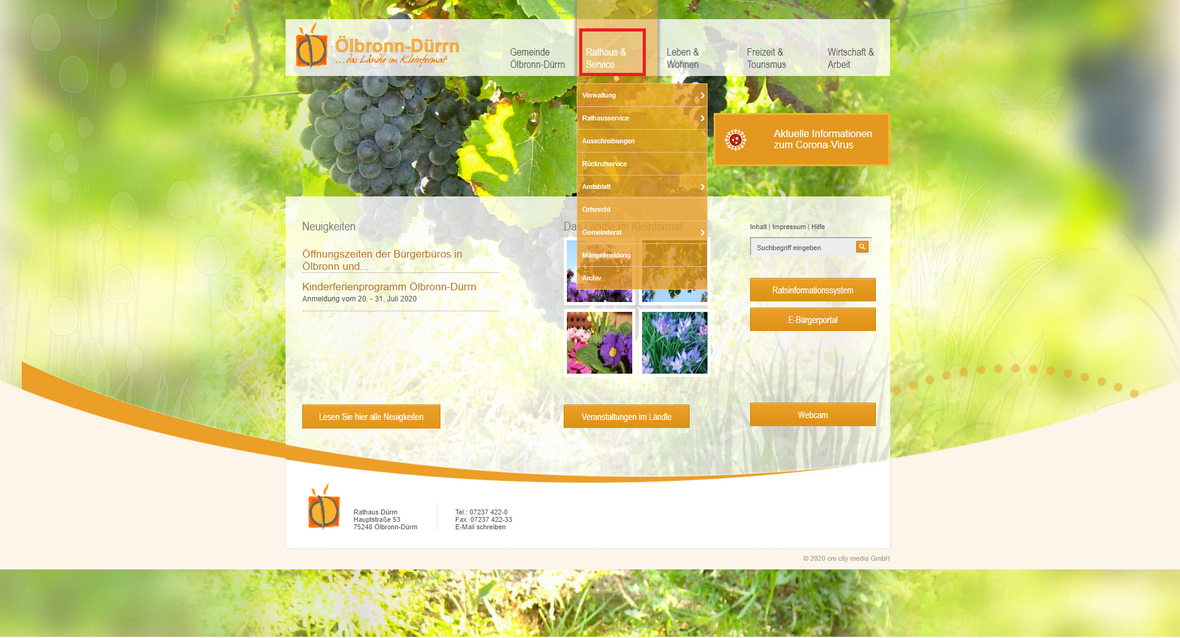 Ausklappmenü Rathaus