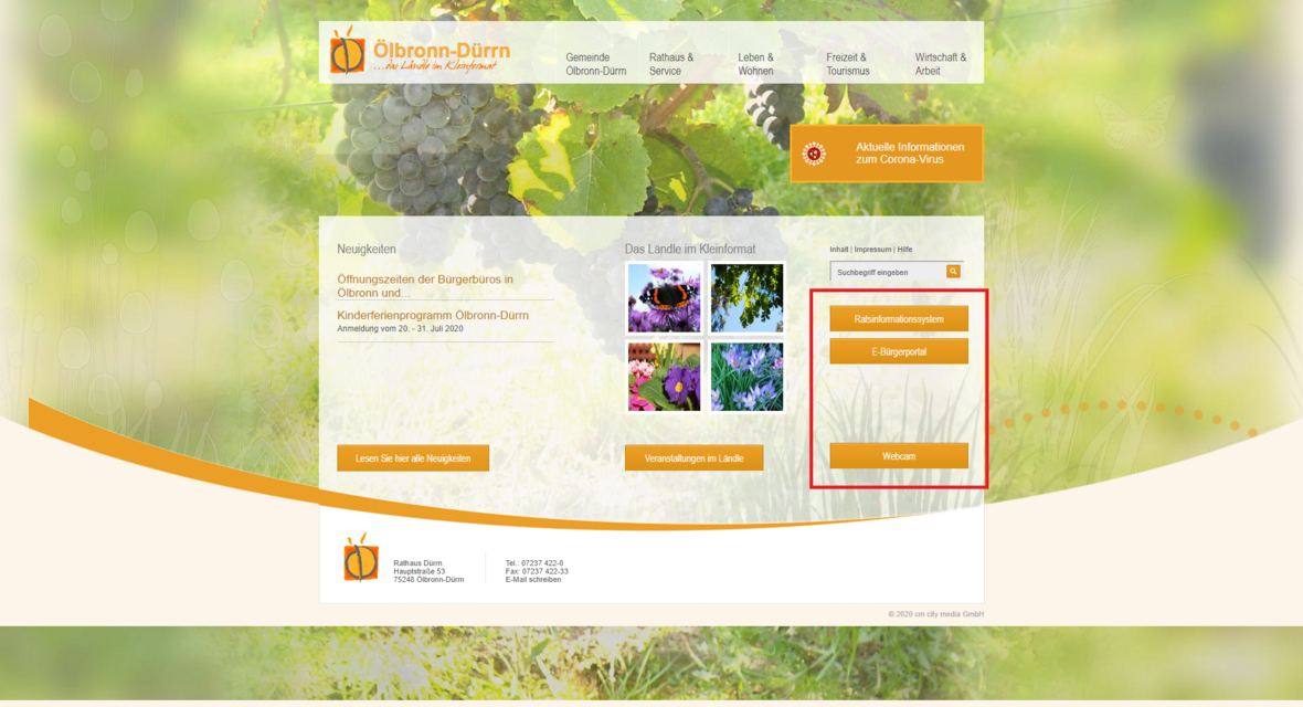 Links auf der Startseite