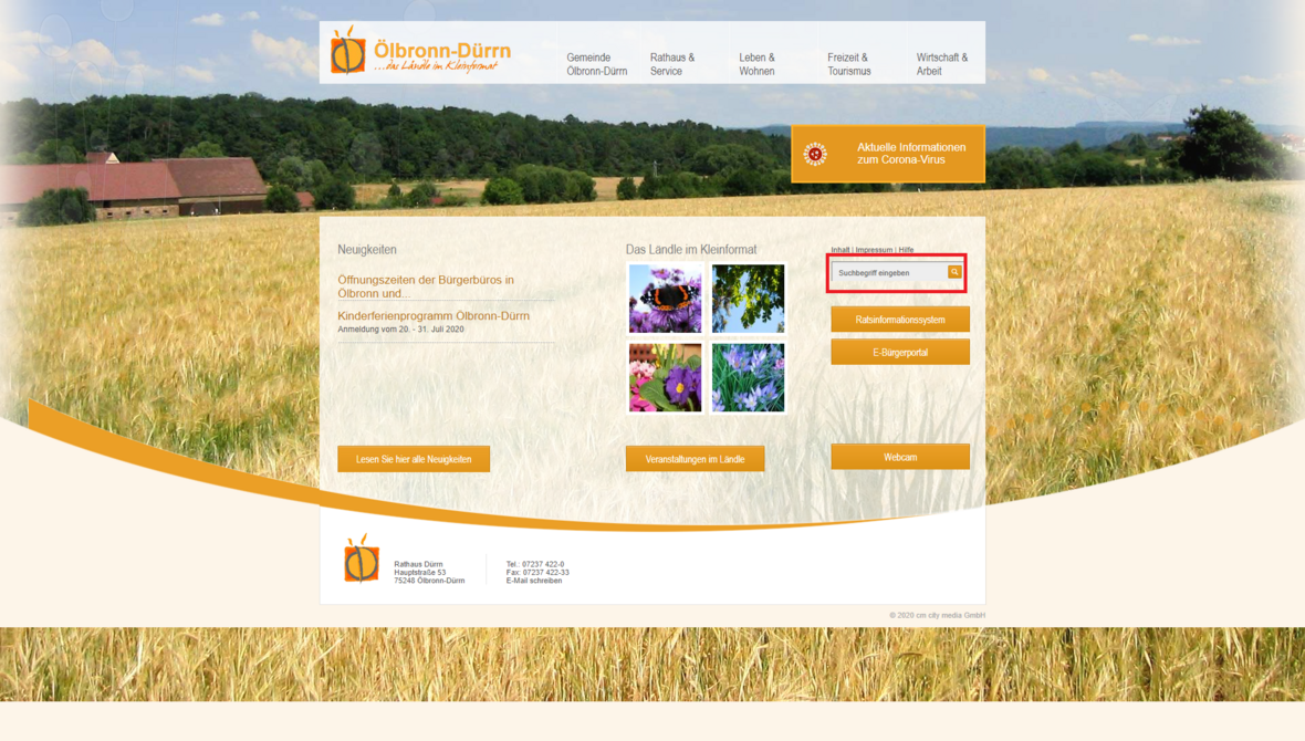 Suche auf der Startseite